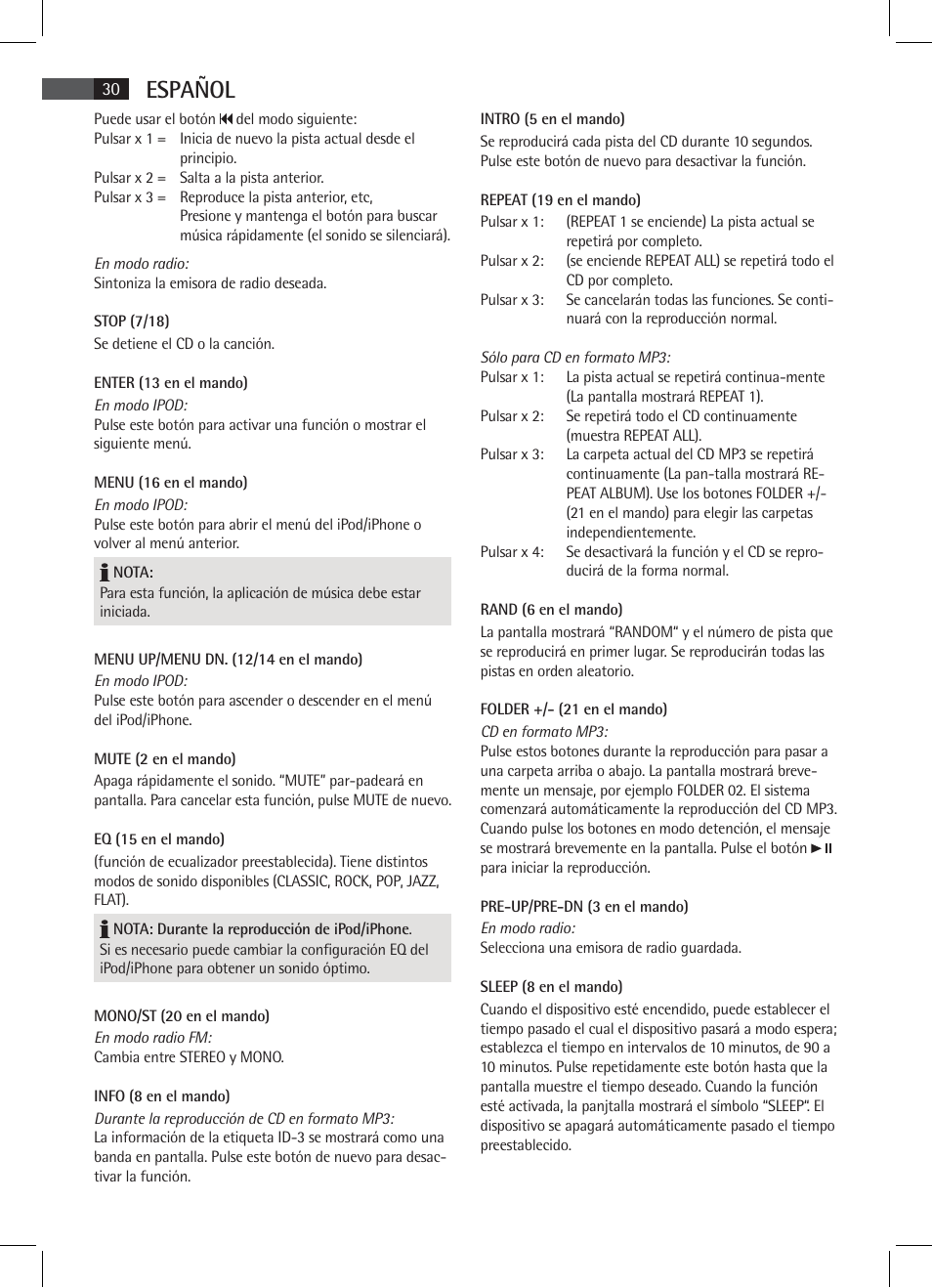 Español | AEG SR 4337 iP User Manual | Page 30 / 86