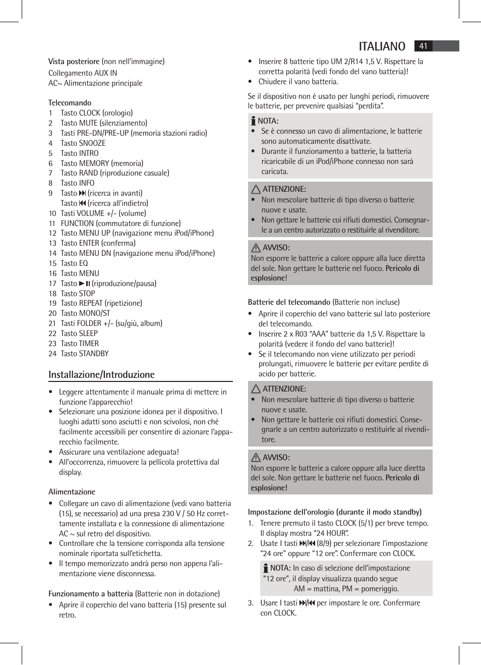 Italiano, Installazione/introduzione | AEG SR 4337 iP User Manual | Page 41 / 86