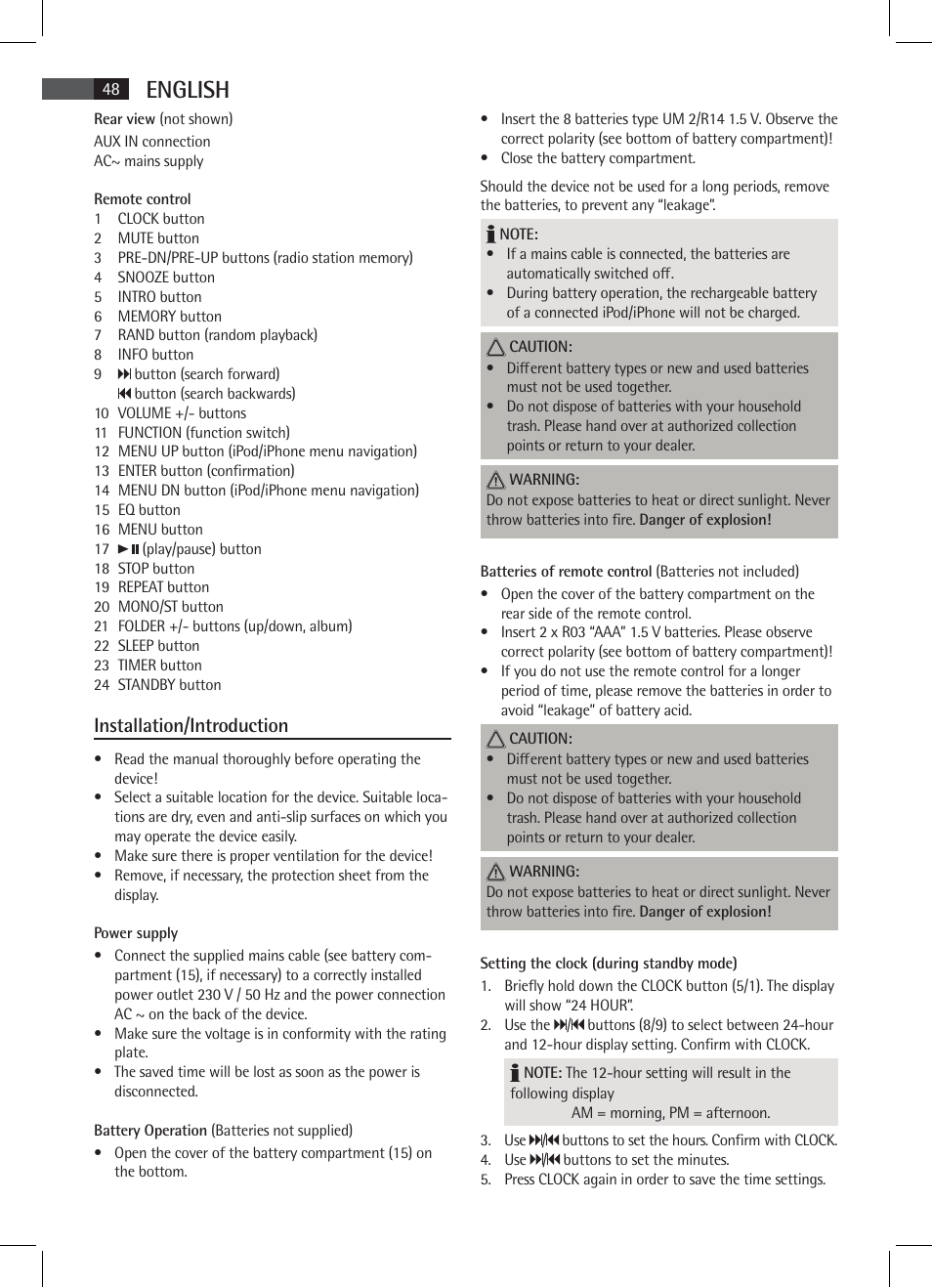 English, Installation/introduction | AEG SR 4337 iP User Manual | Page 48 / 86