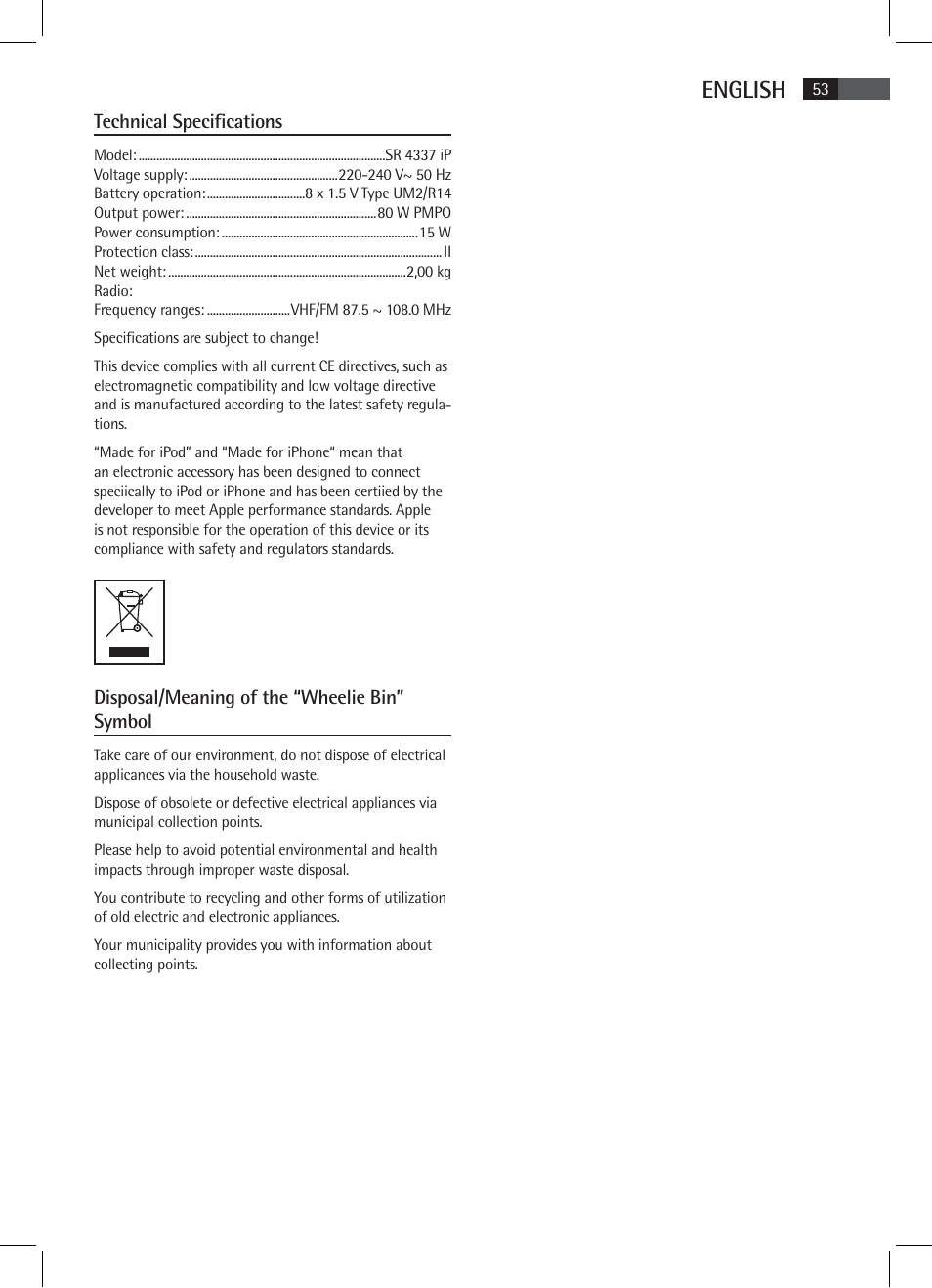 English | AEG SR 4337 iP User Manual | Page 53 / 86