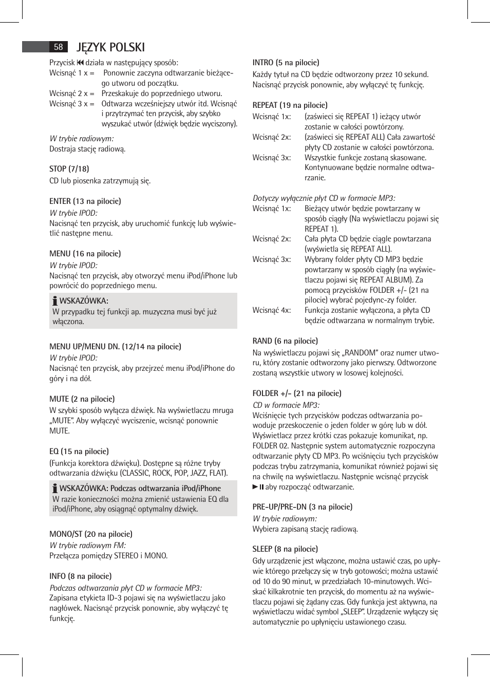 Język polski | AEG SR 4337 iP User Manual | Page 58 / 86