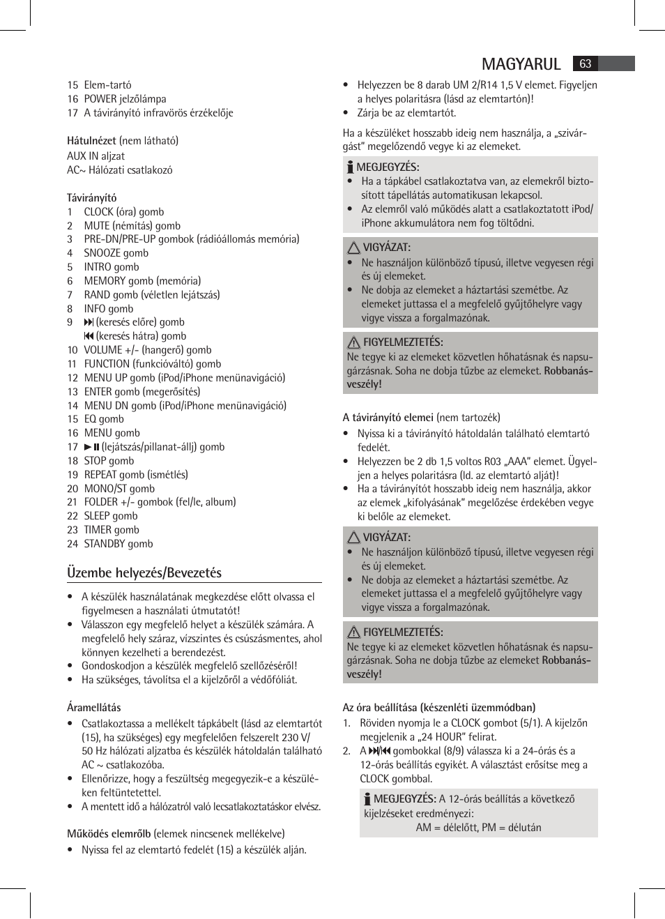 Magyarul, Üzembe helyezés/bevezetés | AEG SR 4337 iP User Manual | Page 63 / 86