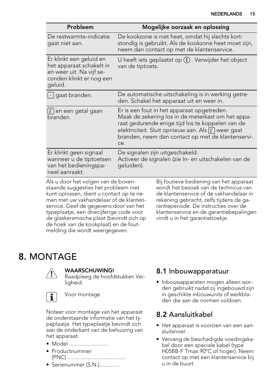 Montage, 1 inbouwapparatuur, 2 aansluitkabel | AEG HC452600EB User Manual | Page 15 / 76