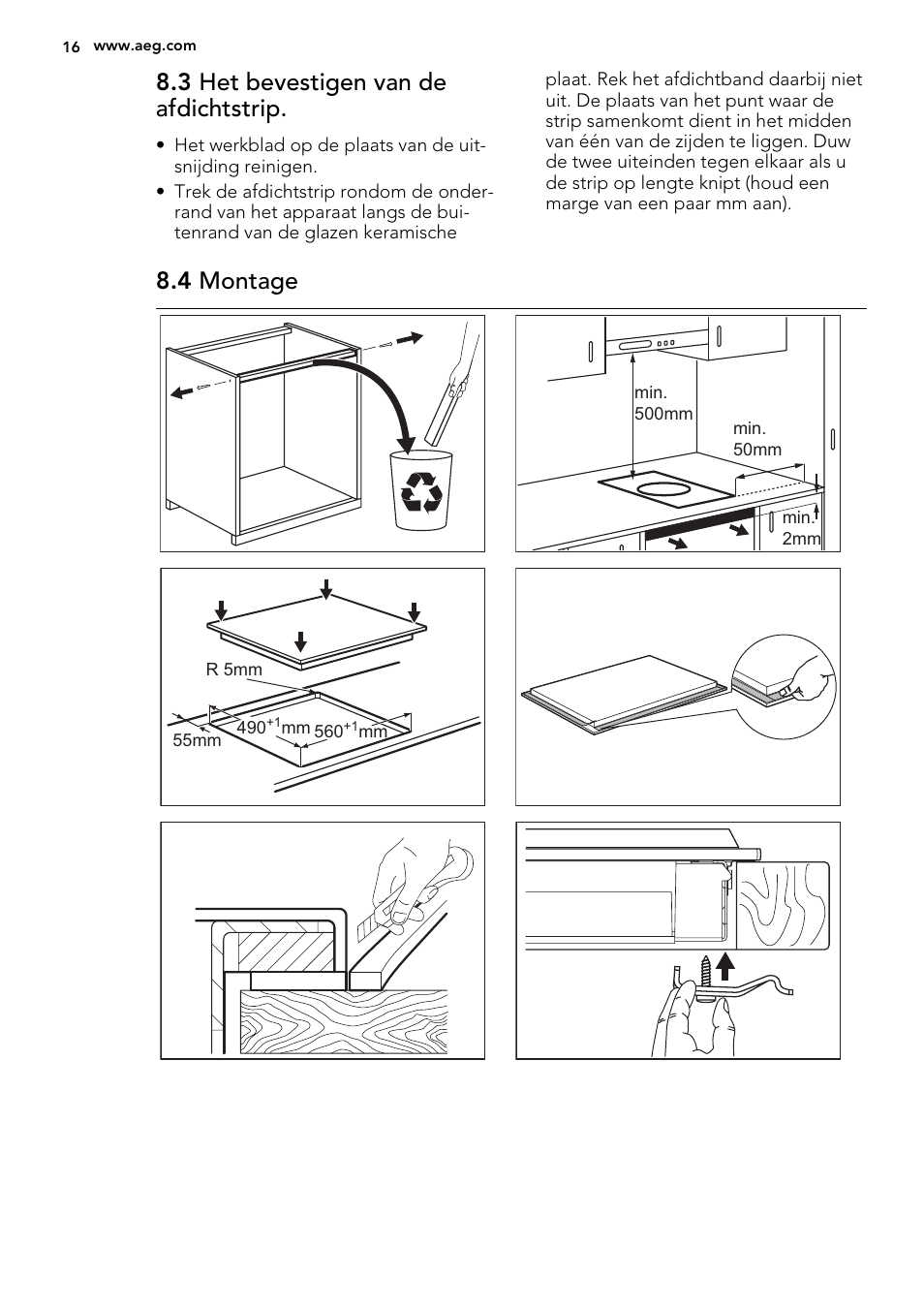 3 het bevestigen van de afdichtstrip, 4 montage | AEG HC452600EB User Manual | Page 16 / 76