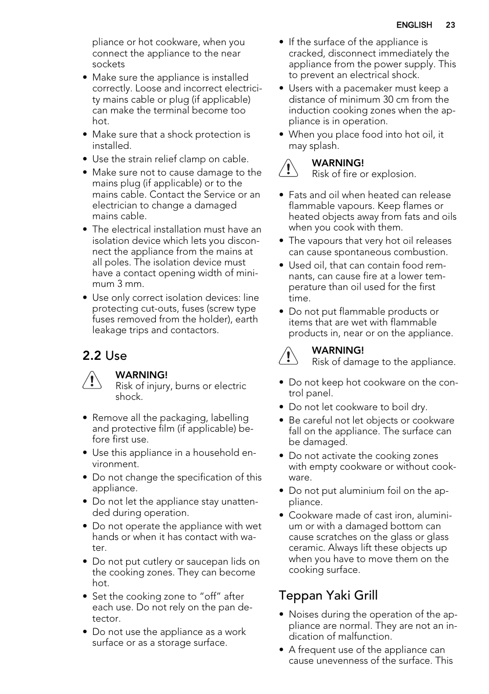 2 use, Teppan yaki grill | AEG HC452600EB User Manual | Page 23 / 76