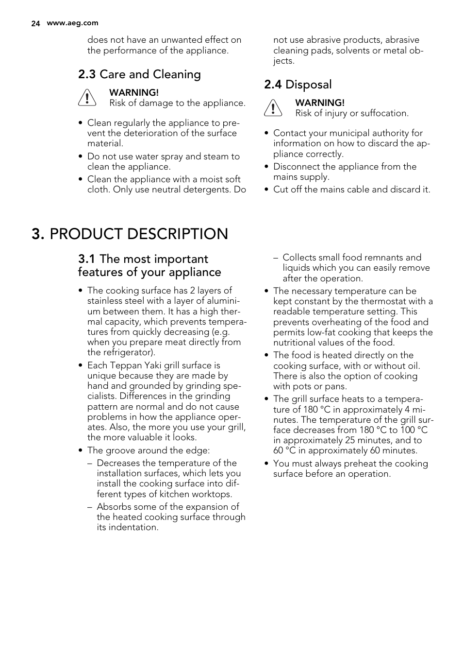 Product description, 3 care and cleaning, 4 disposal | 1 the most important features of your appliance | AEG HC452600EB User Manual | Page 24 / 76