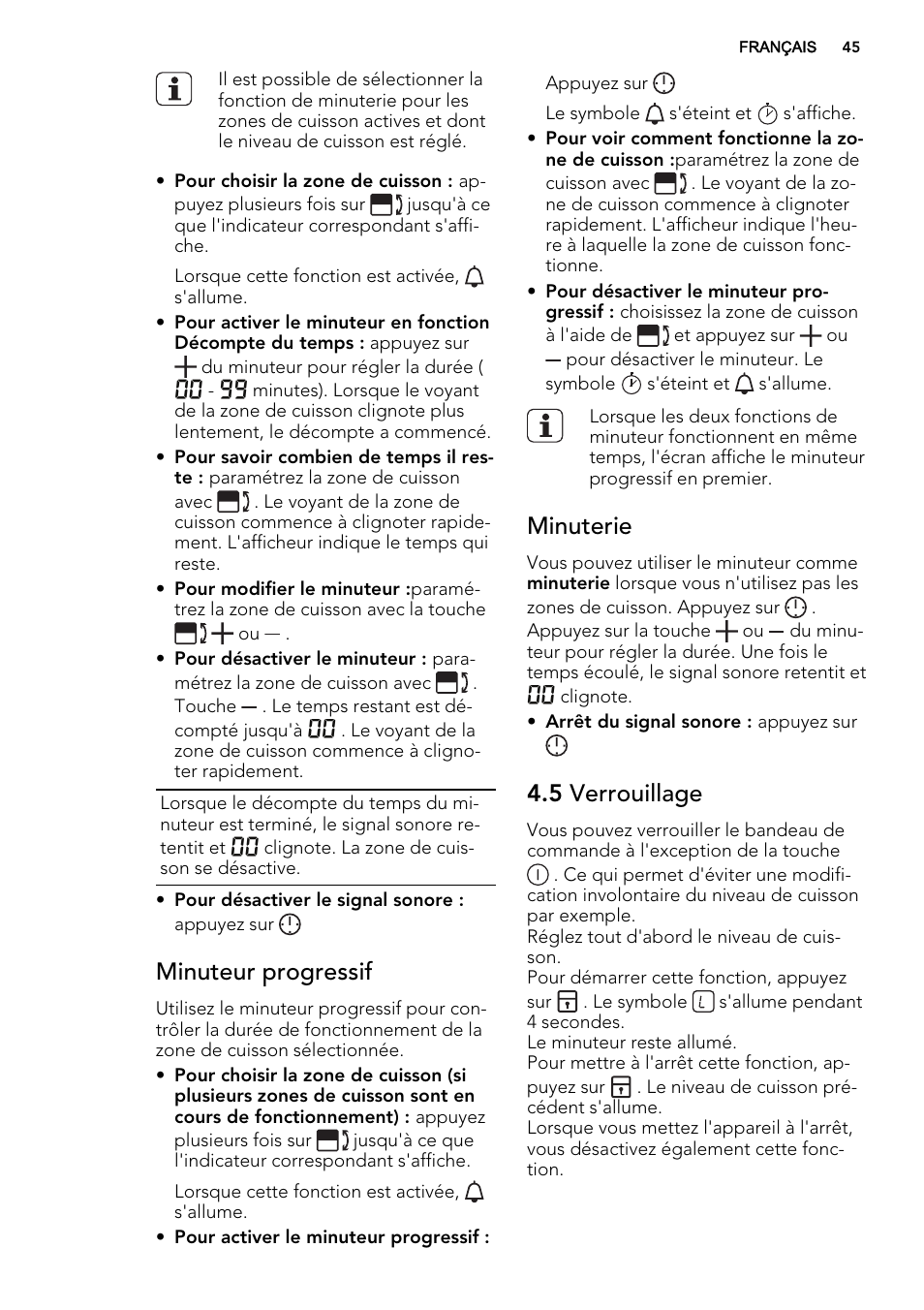 Minuteur progressif, Minuterie, 5 verrouillage | AEG HC452600EB User Manual | Page 45 / 76