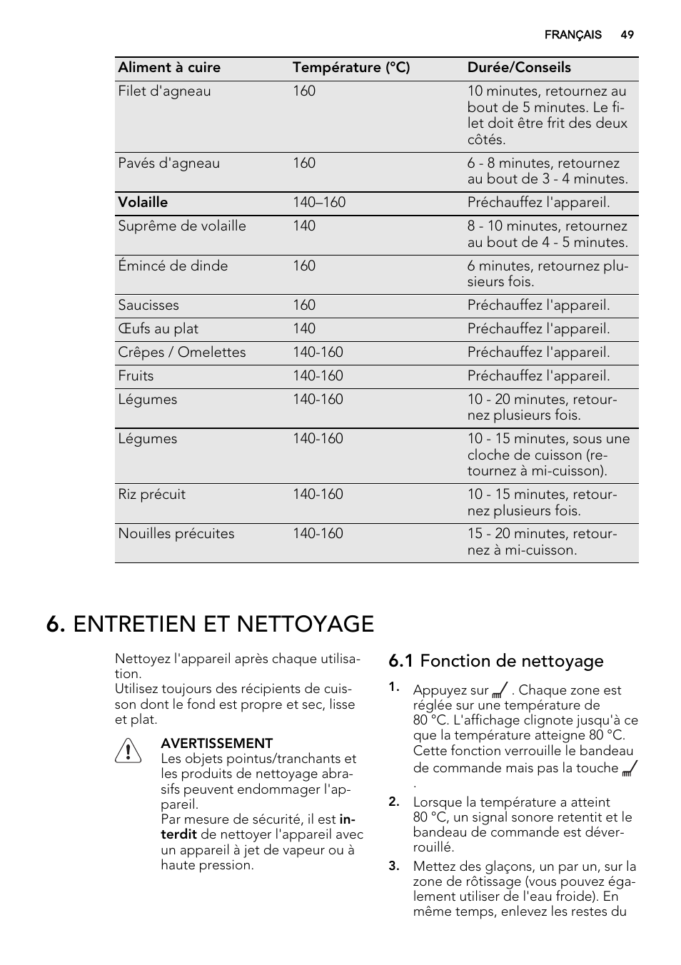 Entretien et nettoyage, 1 fonction de nettoyage | AEG HC452600EB User Manual | Page 49 / 76