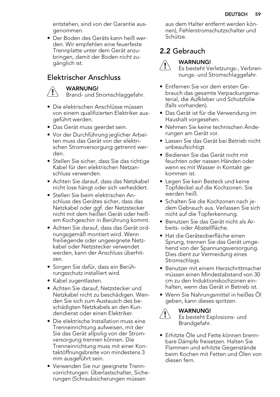 Elektrischer anschluss, 2 gebrauch | AEG HC452600EB User Manual | Page 59 / 76