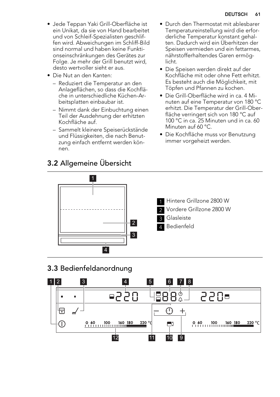 2 allgemeine übersicht, 3 bedienfeldanordnung | AEG HC452600EB User Manual | Page 61 / 76