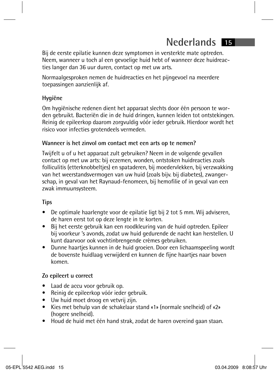 Nederlands | AEG EPL 5542 User Manual | Page 15 / 78