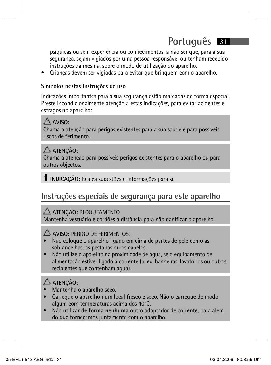 Português | AEG EPL 5542 User Manual | Page 31 / 78