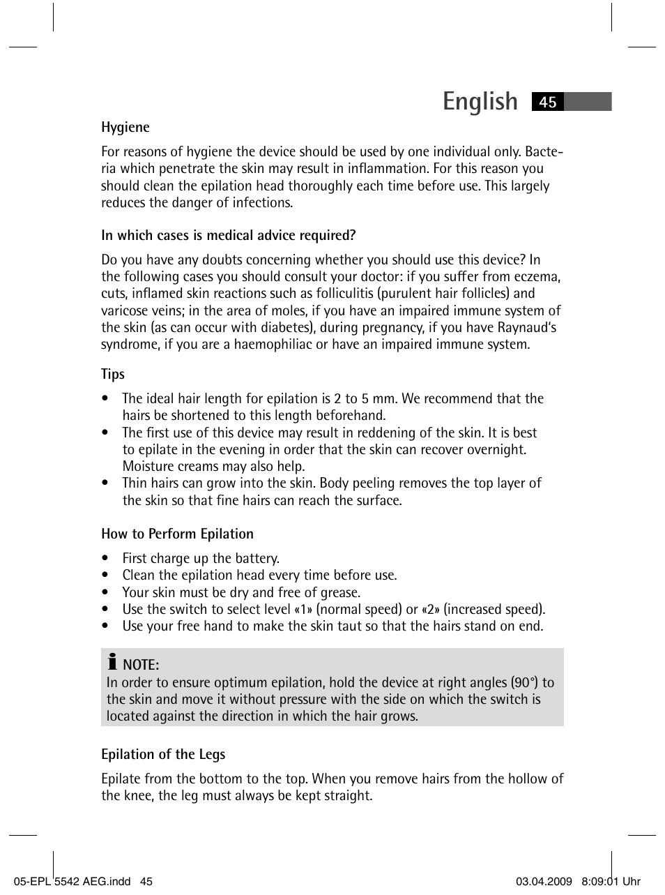 English | AEG EPL 5542 User Manual | Page 45 / 78
