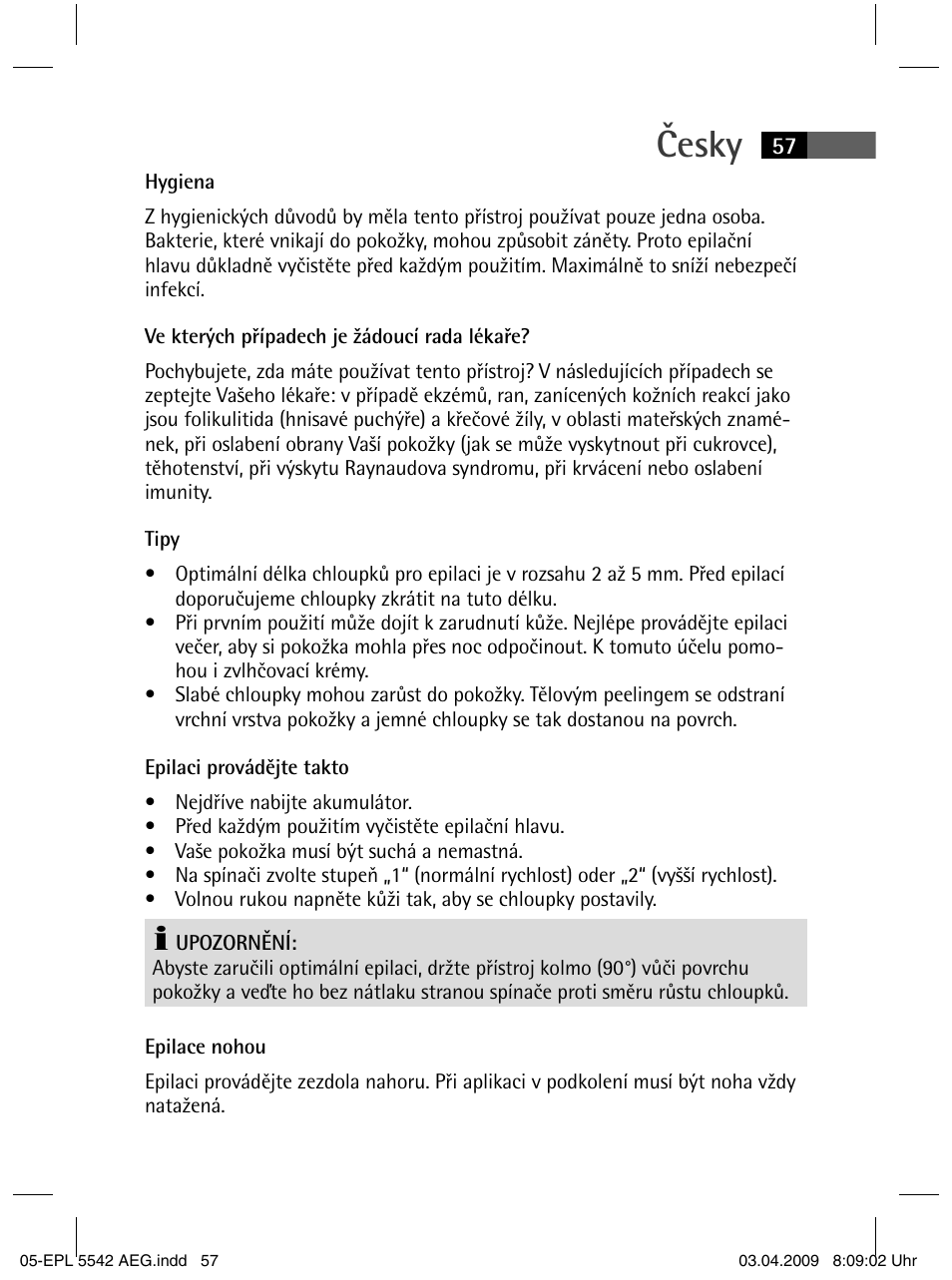 Česky | AEG EPL 5542 User Manual | Page 57 / 78