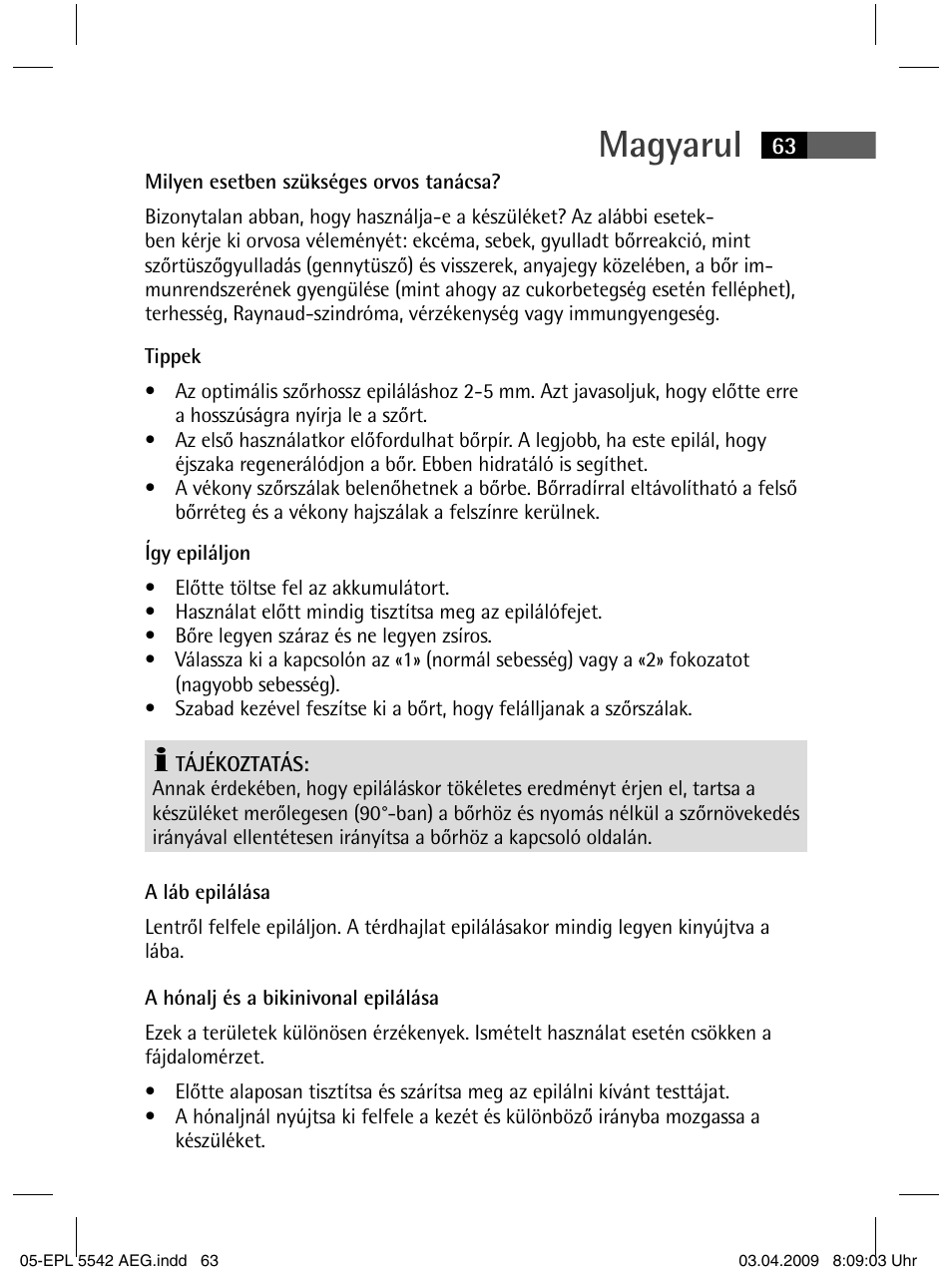 Magyarul | AEG EPL 5542 User Manual | Page 63 / 78