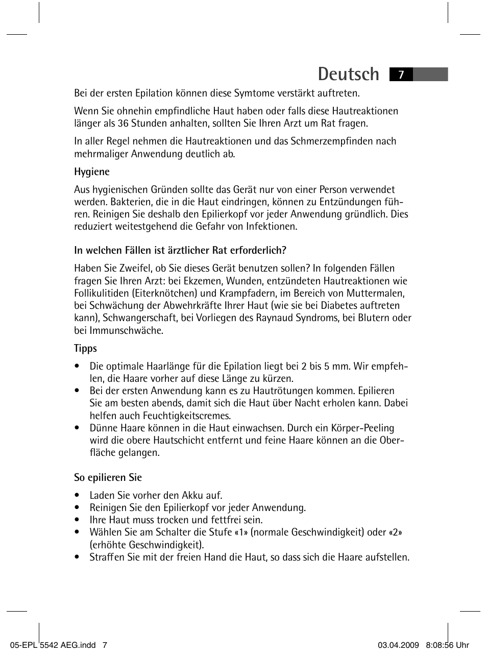Deutsch | AEG EPL 5542 User Manual | Page 7 / 78