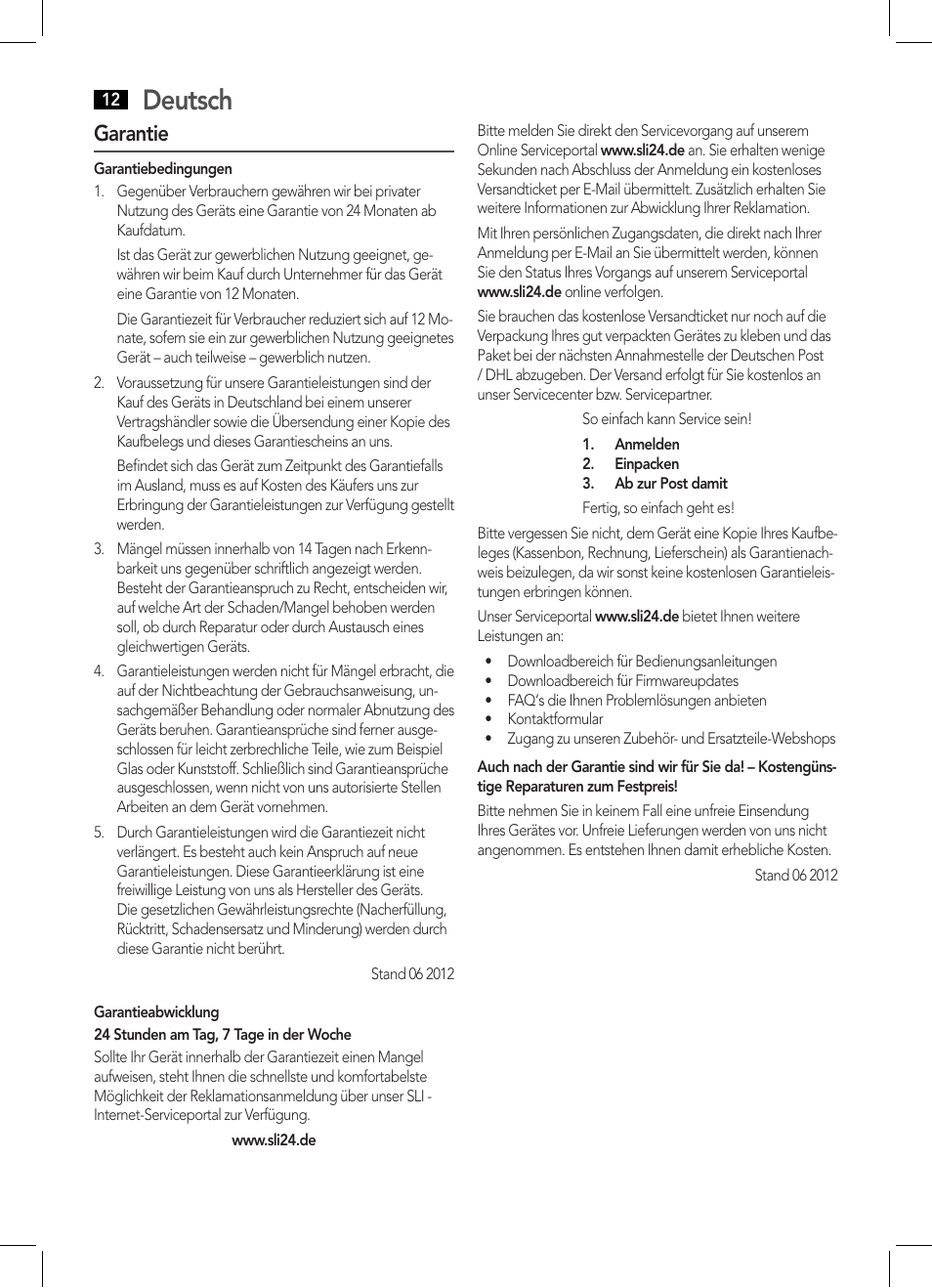 Deutsch, Garantie | AEG BSS 4808 User Manual | Page 12 / 90