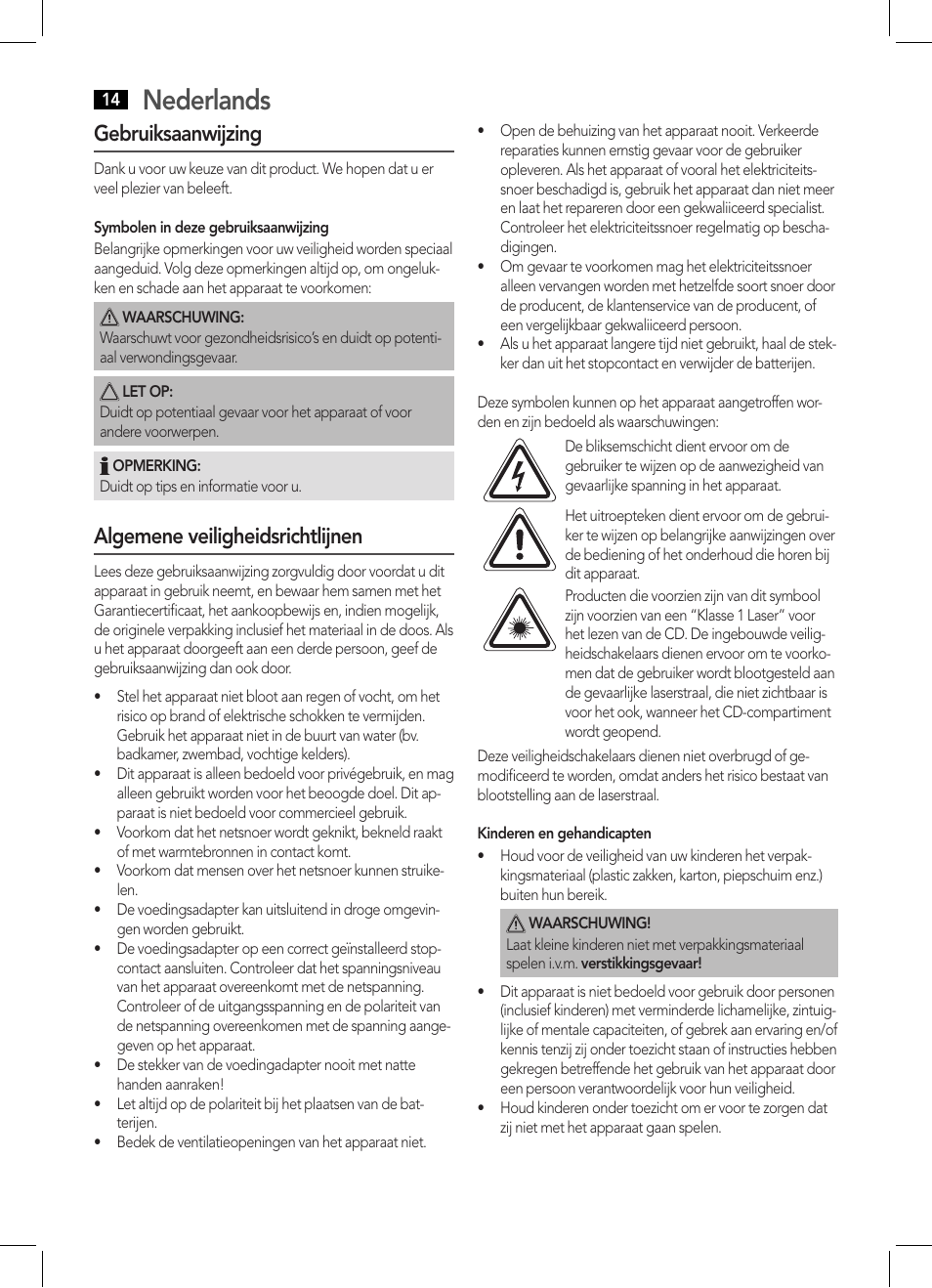 Nederlands, Gebruiksaanwijzing, Algemene veiligheidsrichtlijnen | AEG BSS 4808 User Manual | Page 14 / 90
