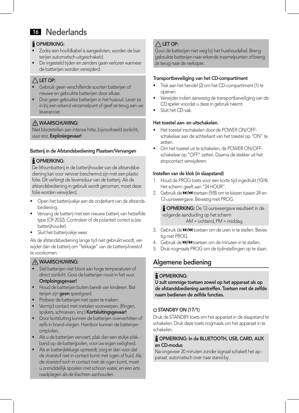 Nederlands, Algemene bediening | AEG BSS 4808 User Manual | Page 16 / 90