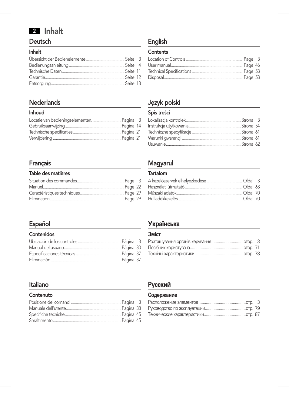 Inhalt | AEG BSS 4808 User Manual | Page 2 / 90