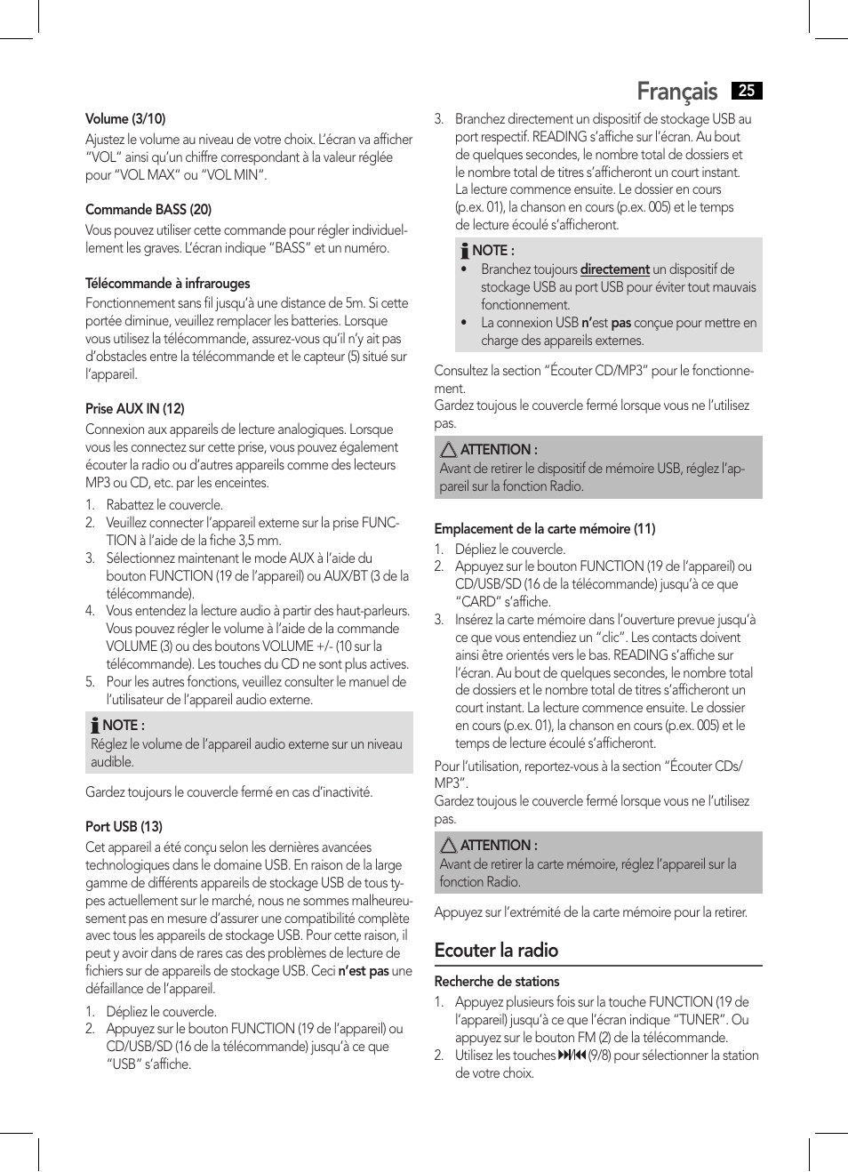 Français, Ecouter la radio | AEG BSS 4808 User Manual | Page 25 / 90