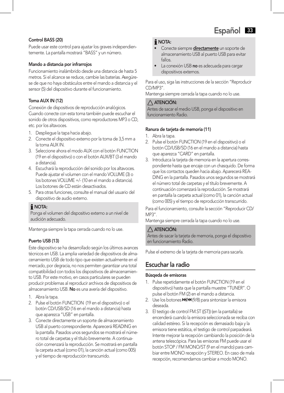 Español, Escuchar la radio | AEG BSS 4808 User Manual | Page 33 / 90