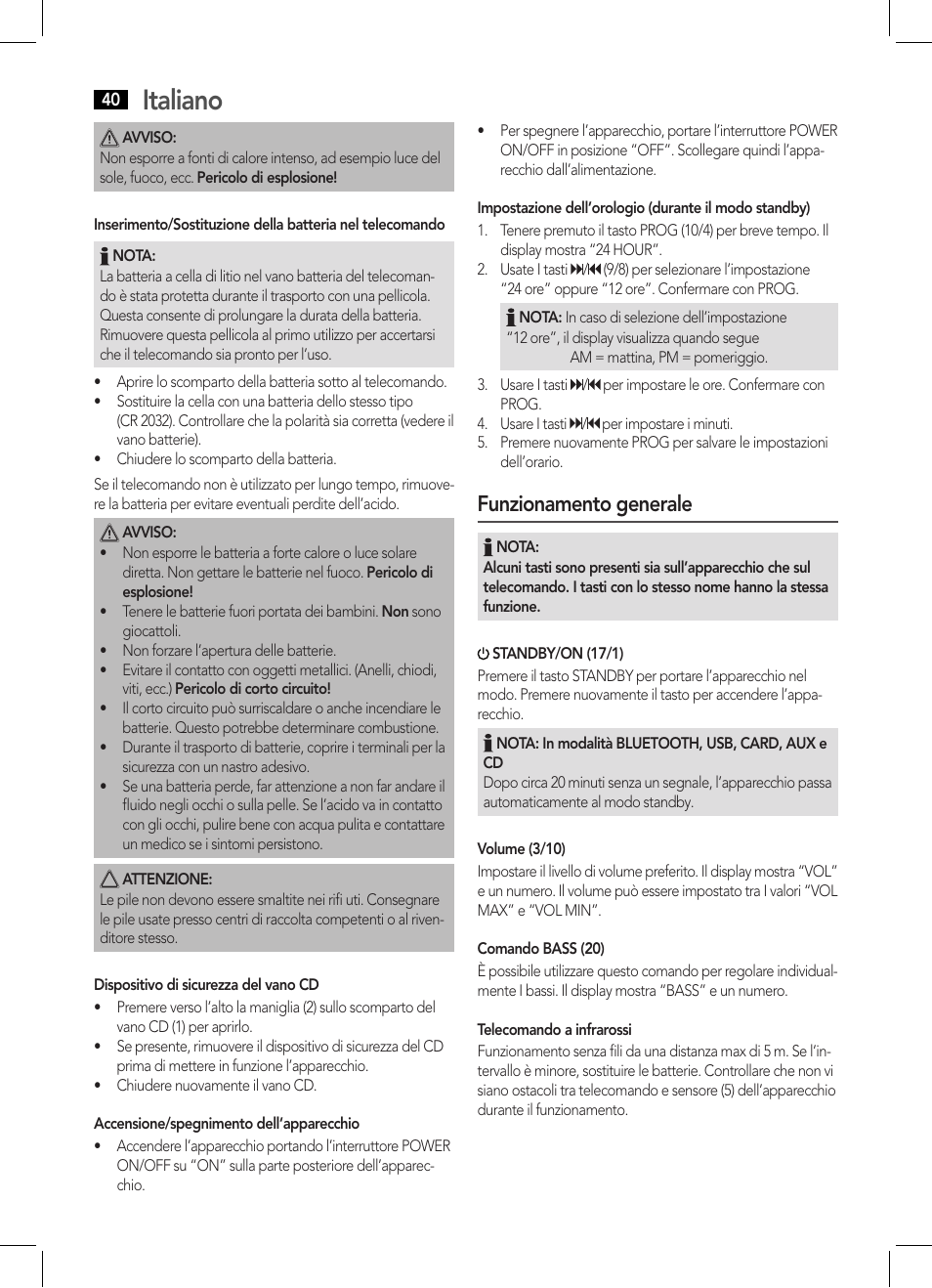 Italiano, Funzionamento generale | AEG BSS 4808 User Manual | Page 40 / 90