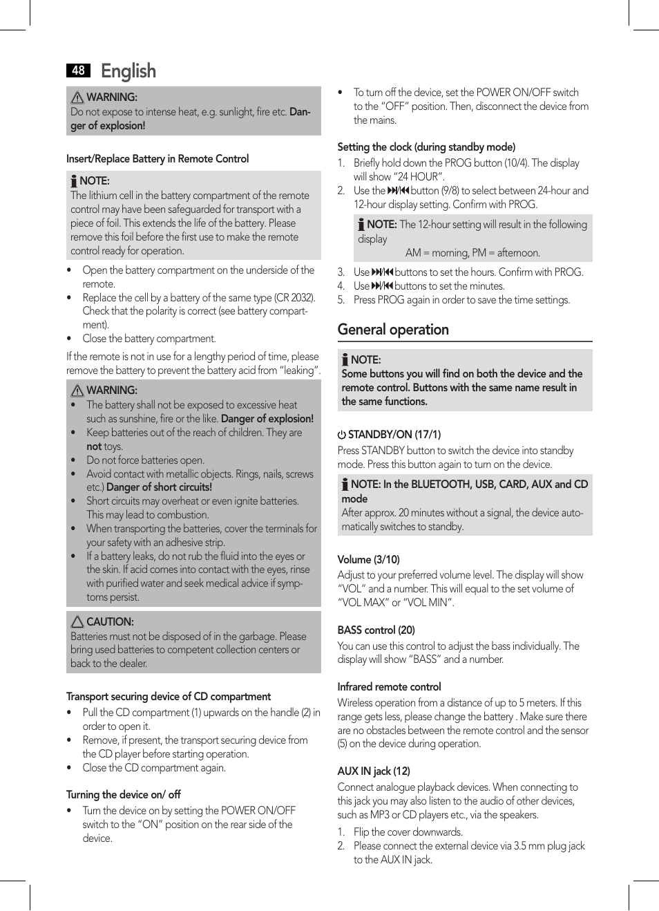English, General operation | AEG BSS 4808 User Manual | Page 48 / 90