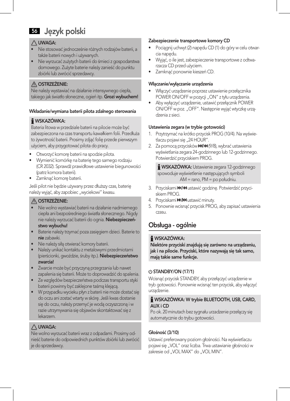 Język polski, Obsługa - ogólnie | AEG BSS 4808 User Manual | Page 56 / 90
