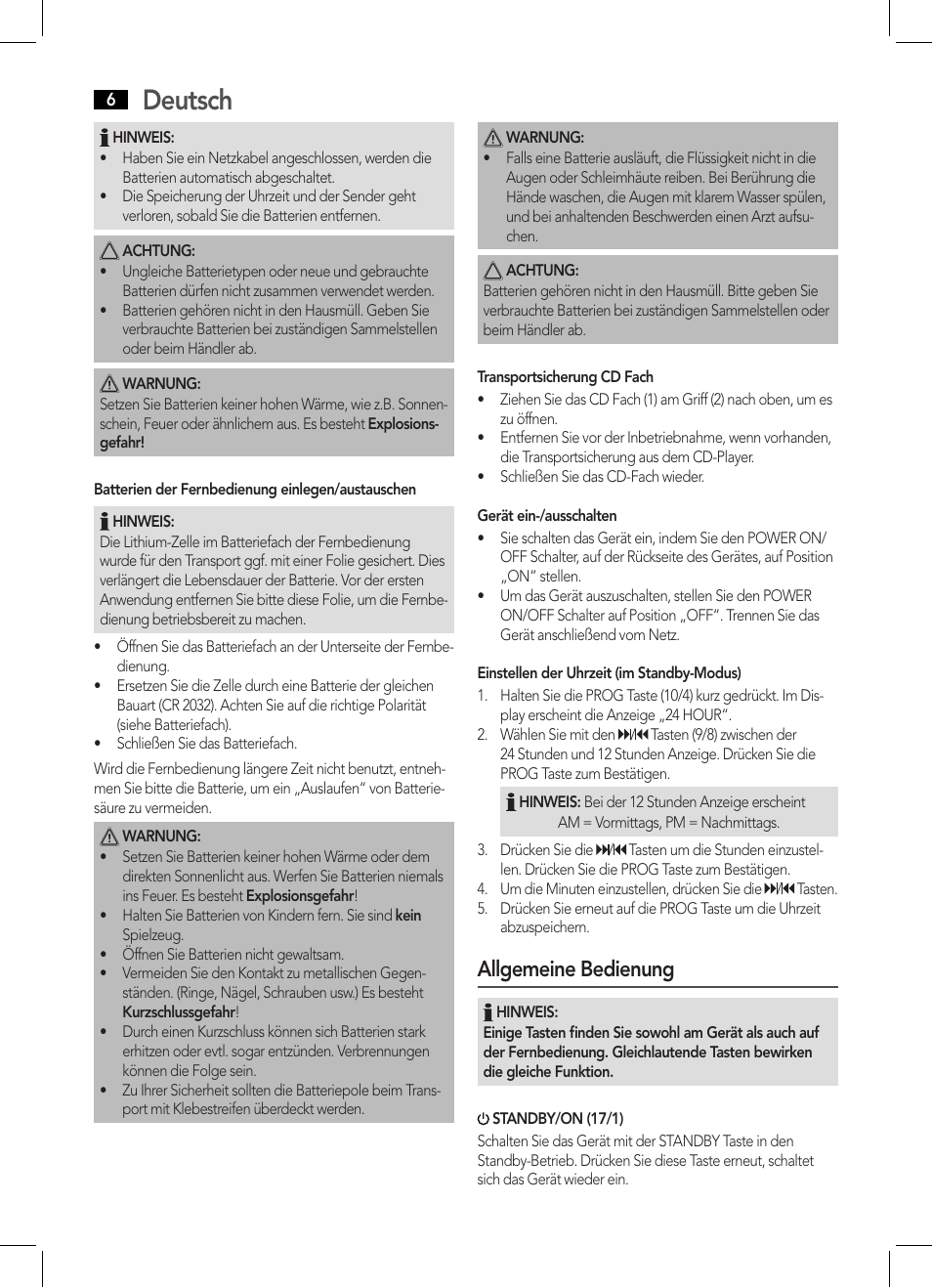 Deutsch, Allgemeine bedienung | AEG BSS 4808 User Manual | Page 6 / 90