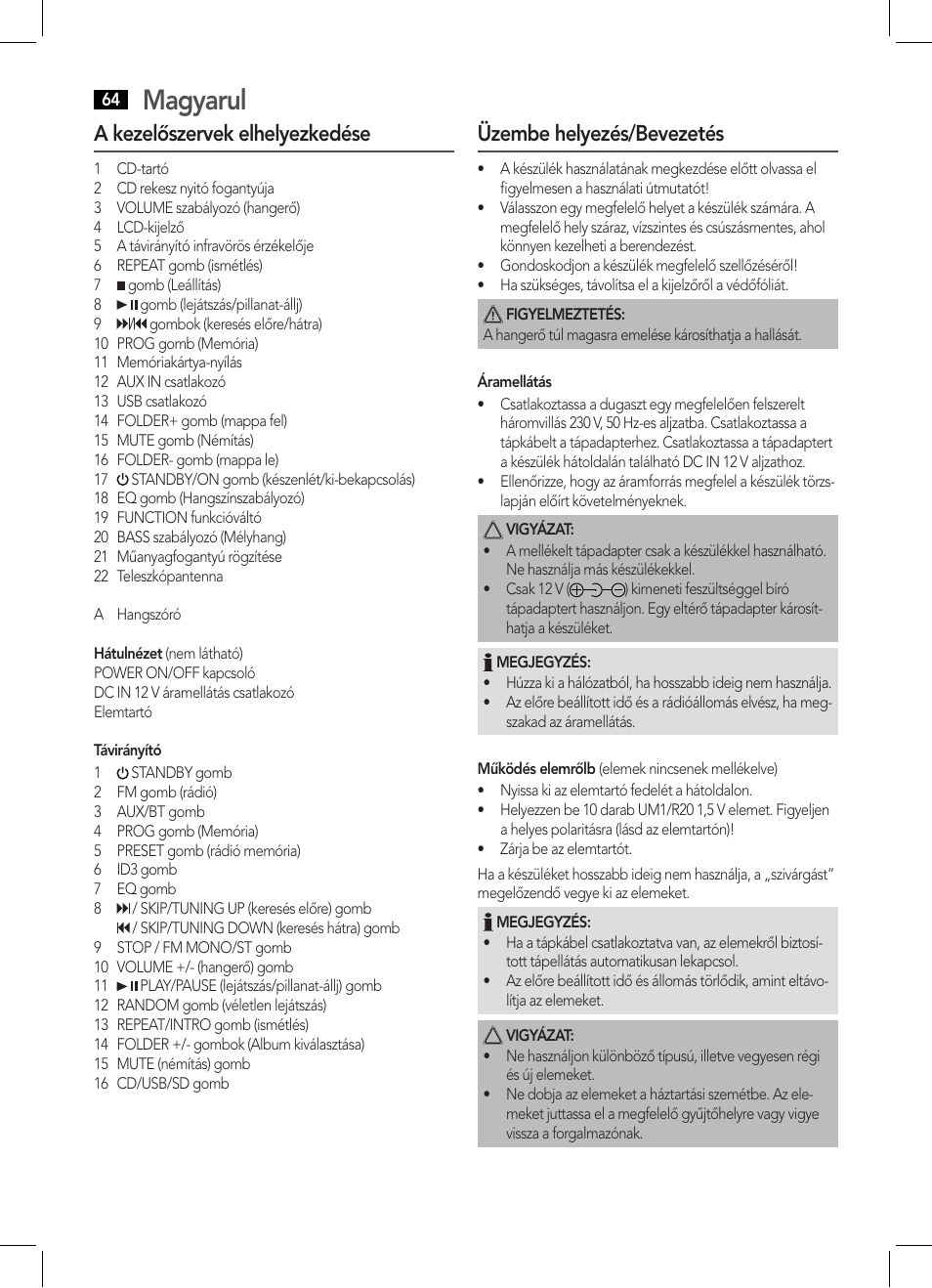 Magyarul, A kezelőszervek elhelyezkedése, Üzembe helyezés/bevezetés | AEG BSS 4808 User Manual | Page 64 / 90