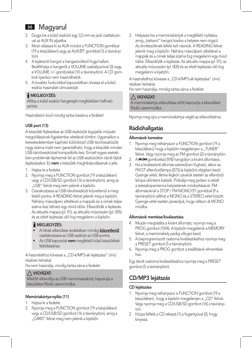 Magyarul, Rádióhallgatás, Cd/mp3 lejátszás | AEG BSS 4808 User Manual | Page 66 / 90