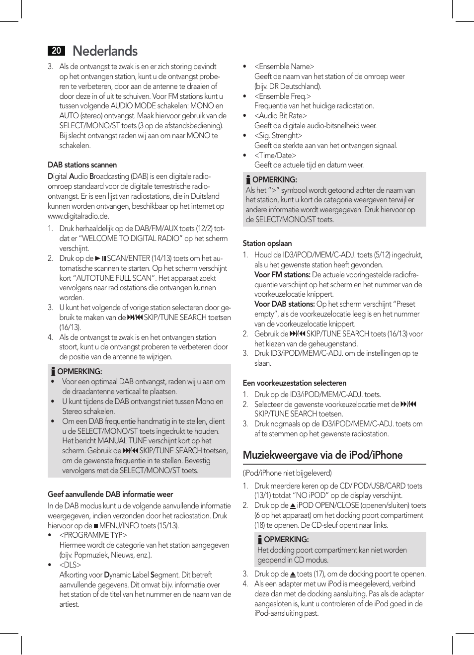 Nederlands, Muziekweergave via de ipod/iphone | AEG MC 4456 iP User Manual | Page 20 / 62