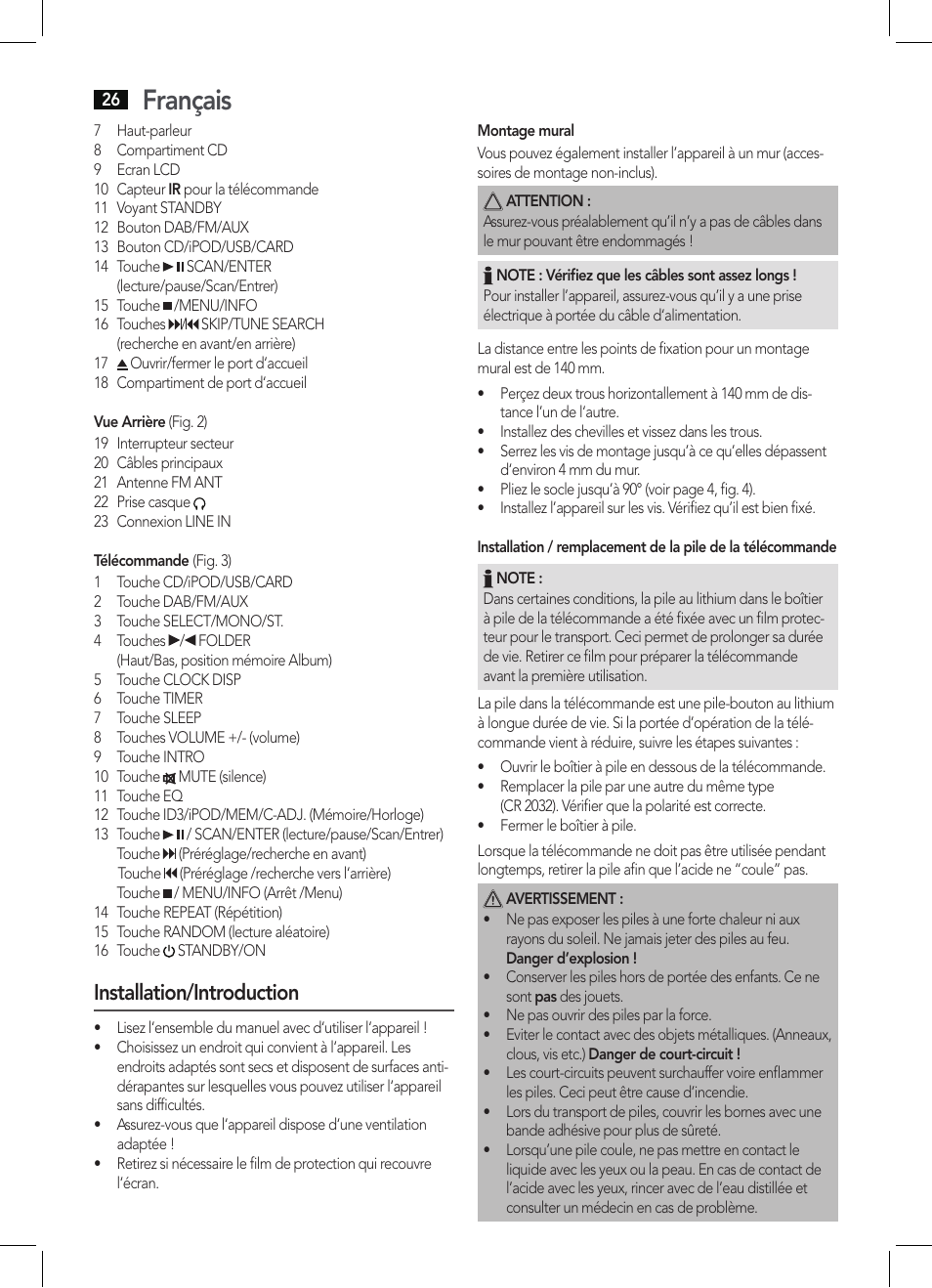 Français, Installation/introduction | AEG MC 4456 iP User Manual | Page 26 / 62