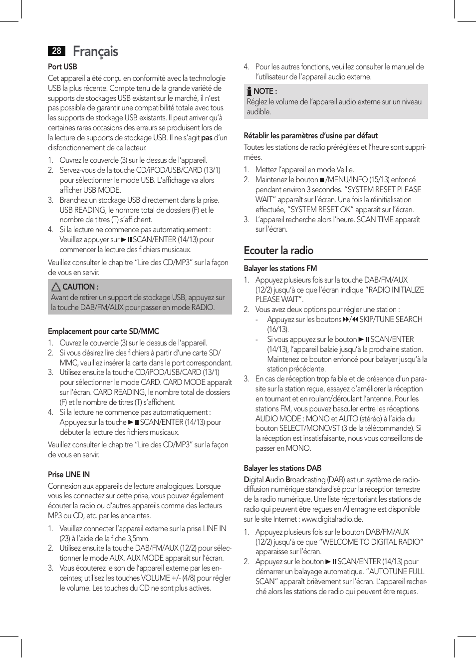 Français, Ecouter la radio | AEG MC 4456 iP User Manual | Page 28 / 62