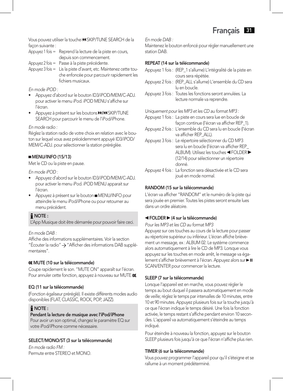 Français | AEG MC 4456 iP User Manual | Page 31 / 62