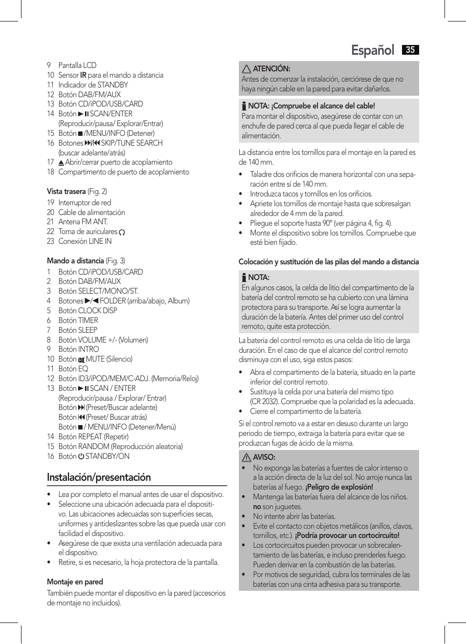 Español, Instalación/presentación | AEG MC 4456 iP User Manual | Page 35 / 62