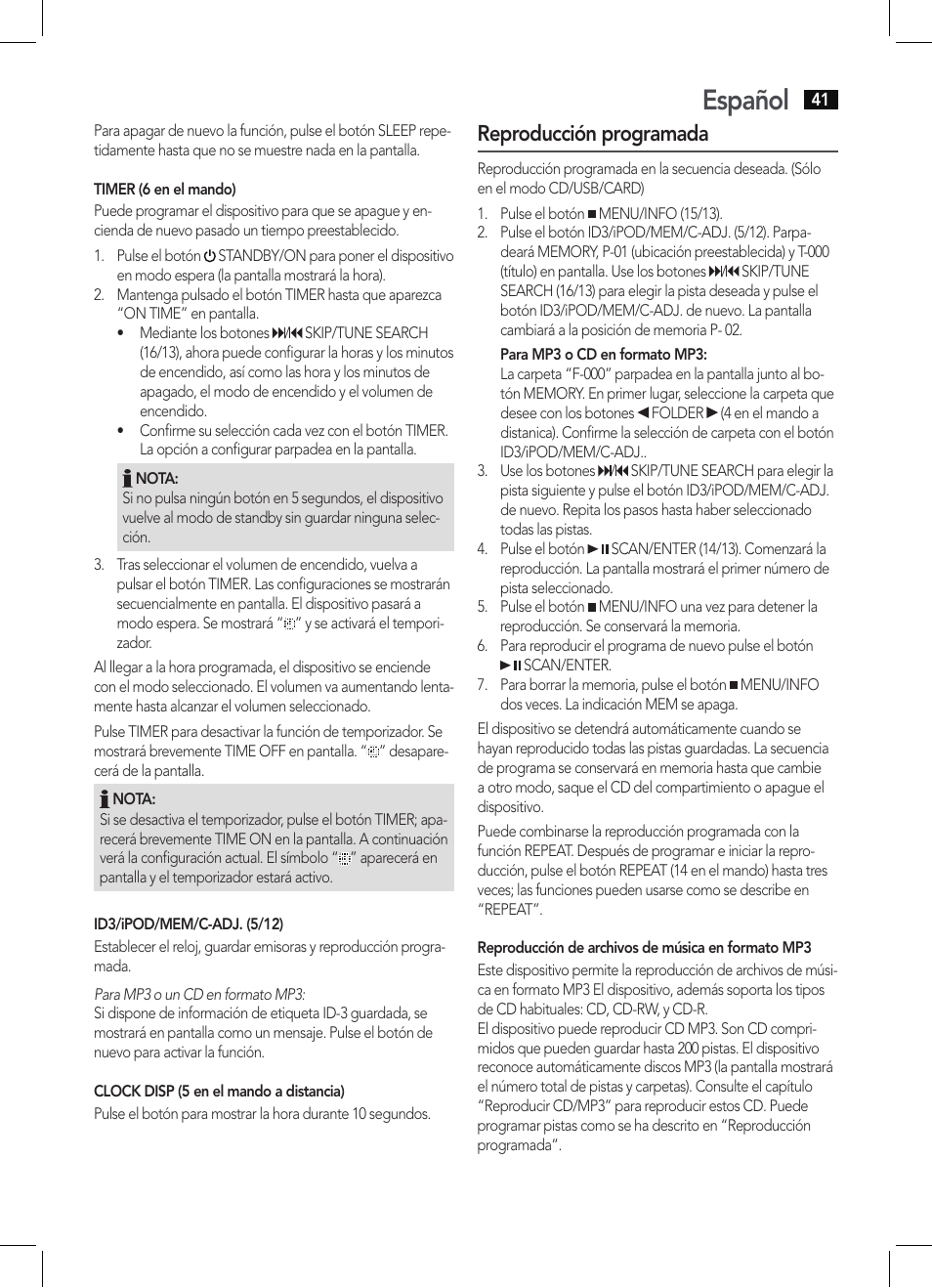 Español, Reproducción programada | AEG MC 4456 iP User Manual | Page 41 / 62