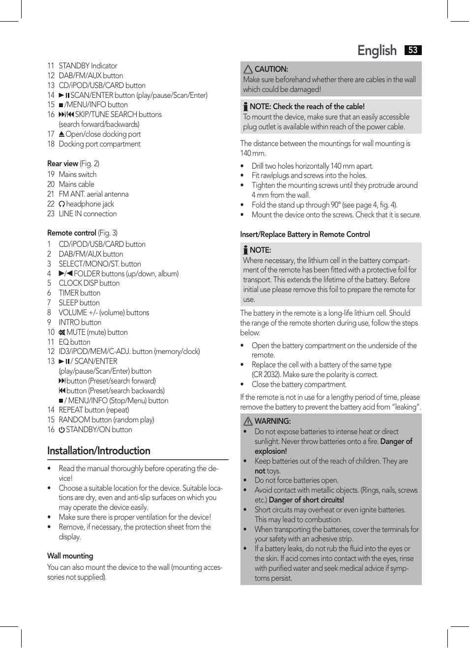 English, Installation/introduction | AEG MC 4456 iP User Manual | Page 53 / 62