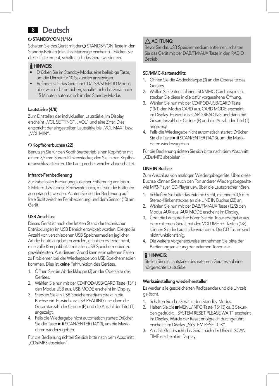 Deutsch | AEG MC 4456 iP User Manual | Page 8 / 62
