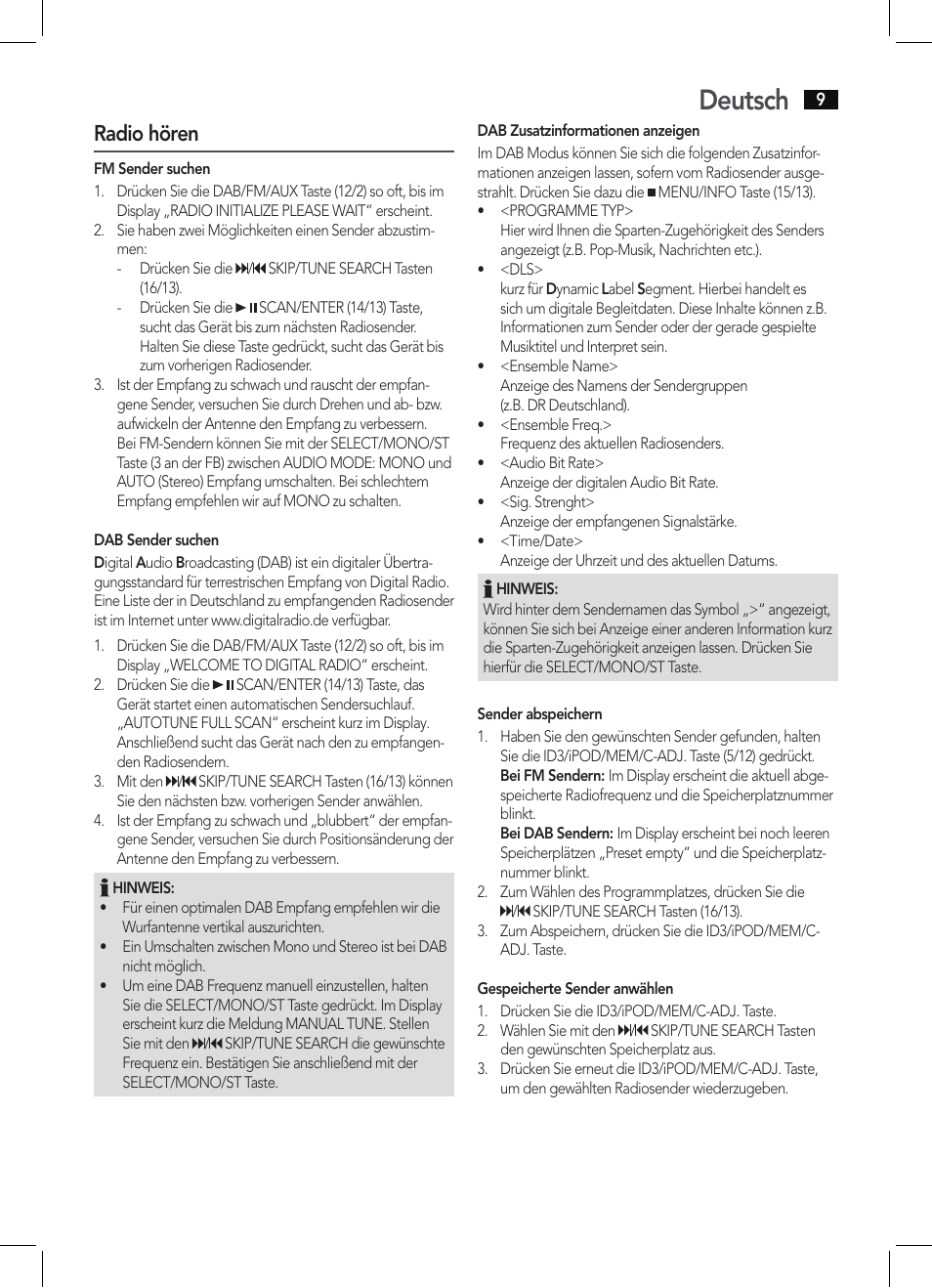 Deutsch, Radio hören | AEG MC 4456 iP User Manual | Page 9 / 62