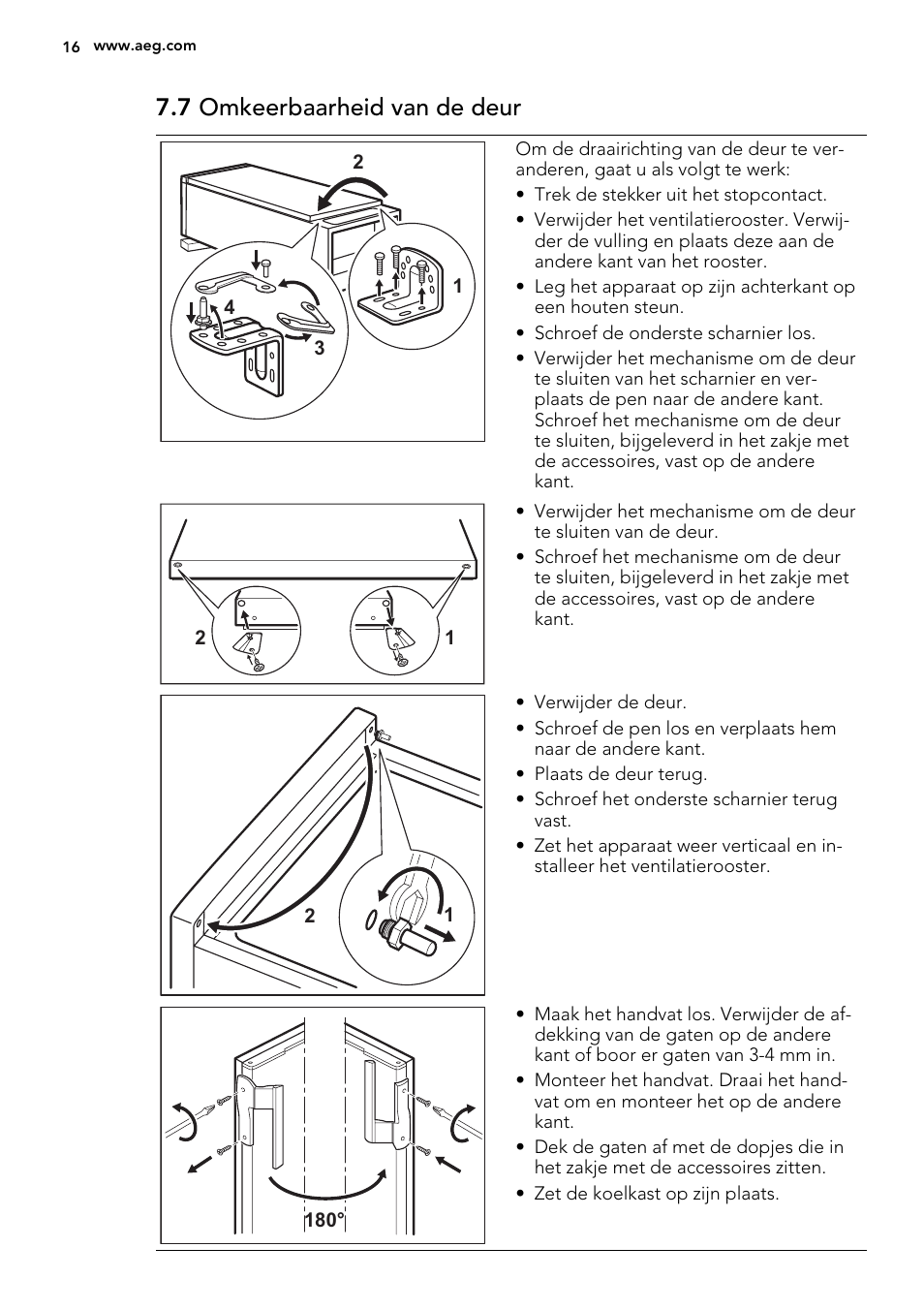 7 omkeerbaarheid van de deur | AEG A92700GNW0 User Manual | Page 16 / 76