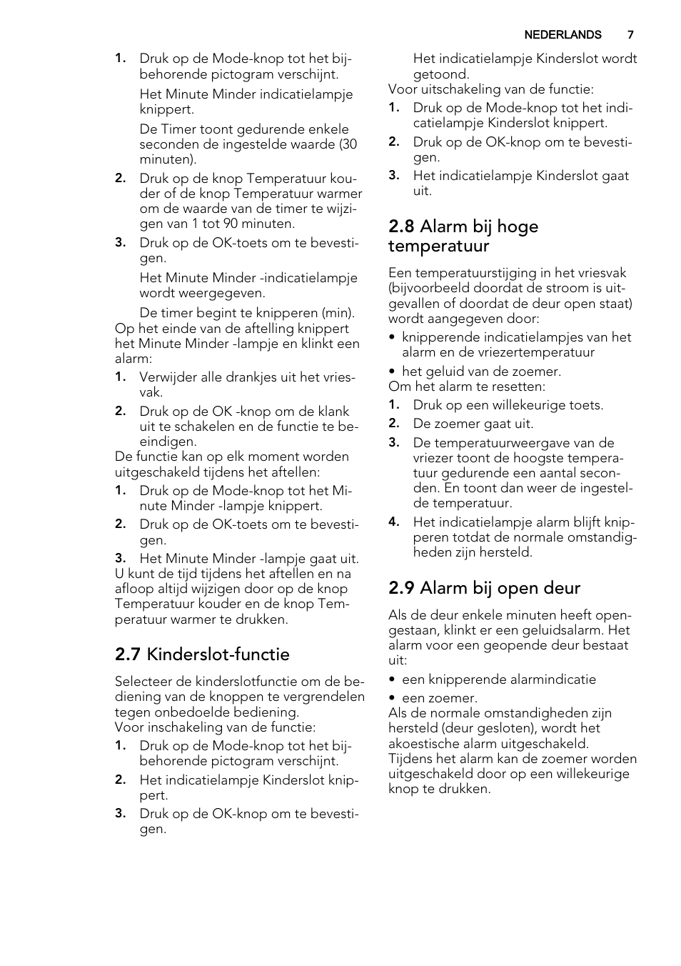 7 kinderslot-functie, 8 alarm bij hoge temperatuur, 9 alarm bij open deur | AEG A92700GNW0 User Manual | Page 7 / 76