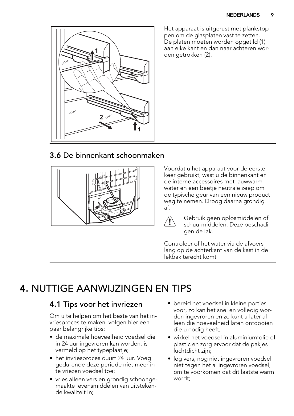 Nuttige aanwijzingen en tips, 6 de binnenkant schoonmaken, 1 tips voor het invriezen | AEG A92700GNW0 User Manual | Page 9 / 76