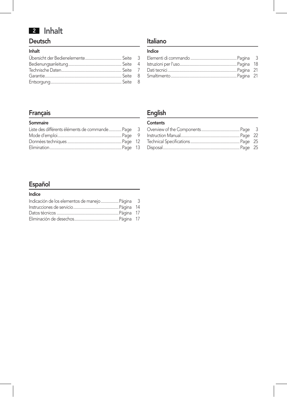 Inhalt | AEG KH 4223 BT User Manual | Page 2 / 26