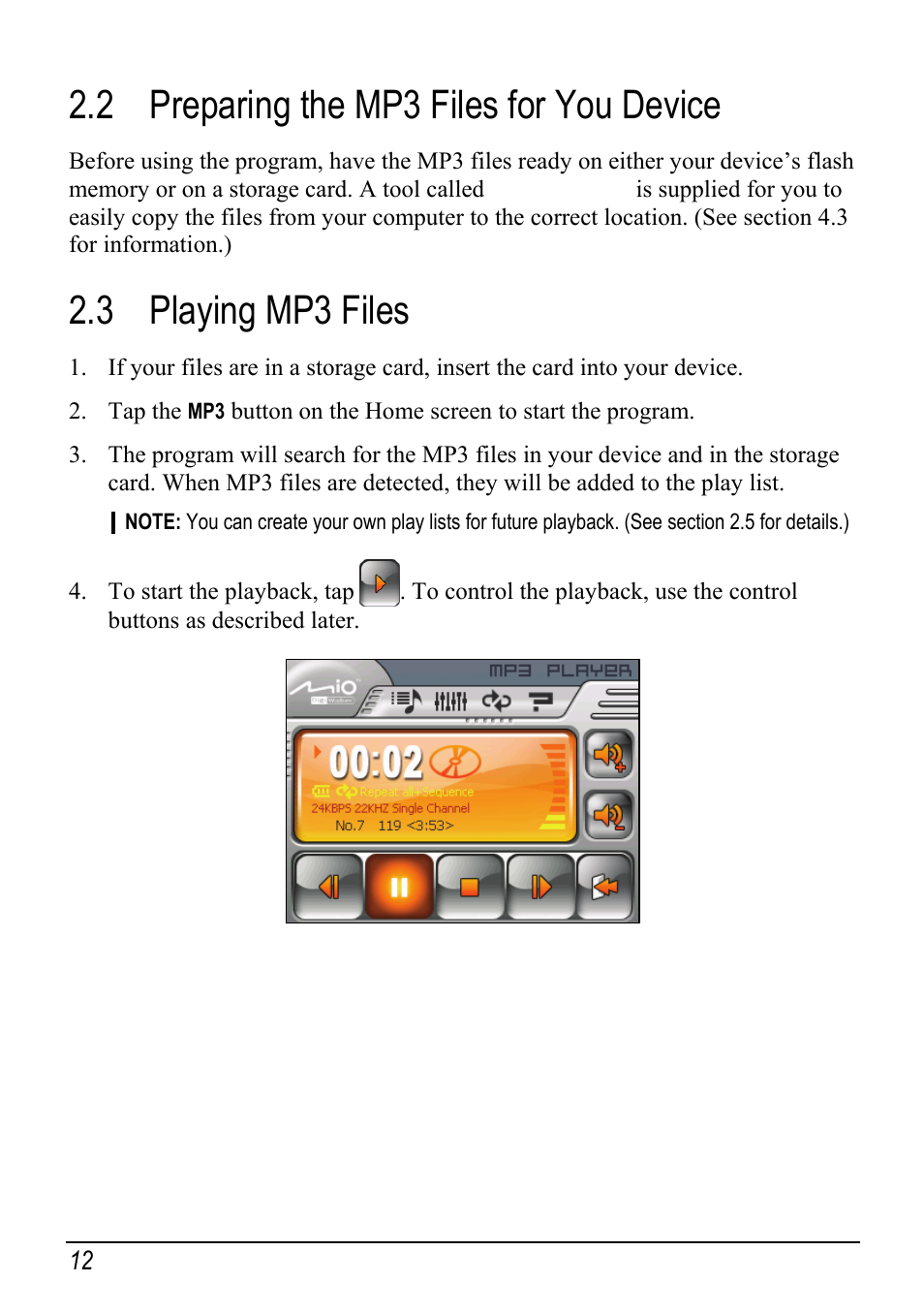 2 preparing the mp3 files for you device, 3 playing mp3 files, Preparing the mp3 files for you device | Playing mp3 files | Atech Tech Atech Mio C250 User Manual | Page 18 / 43