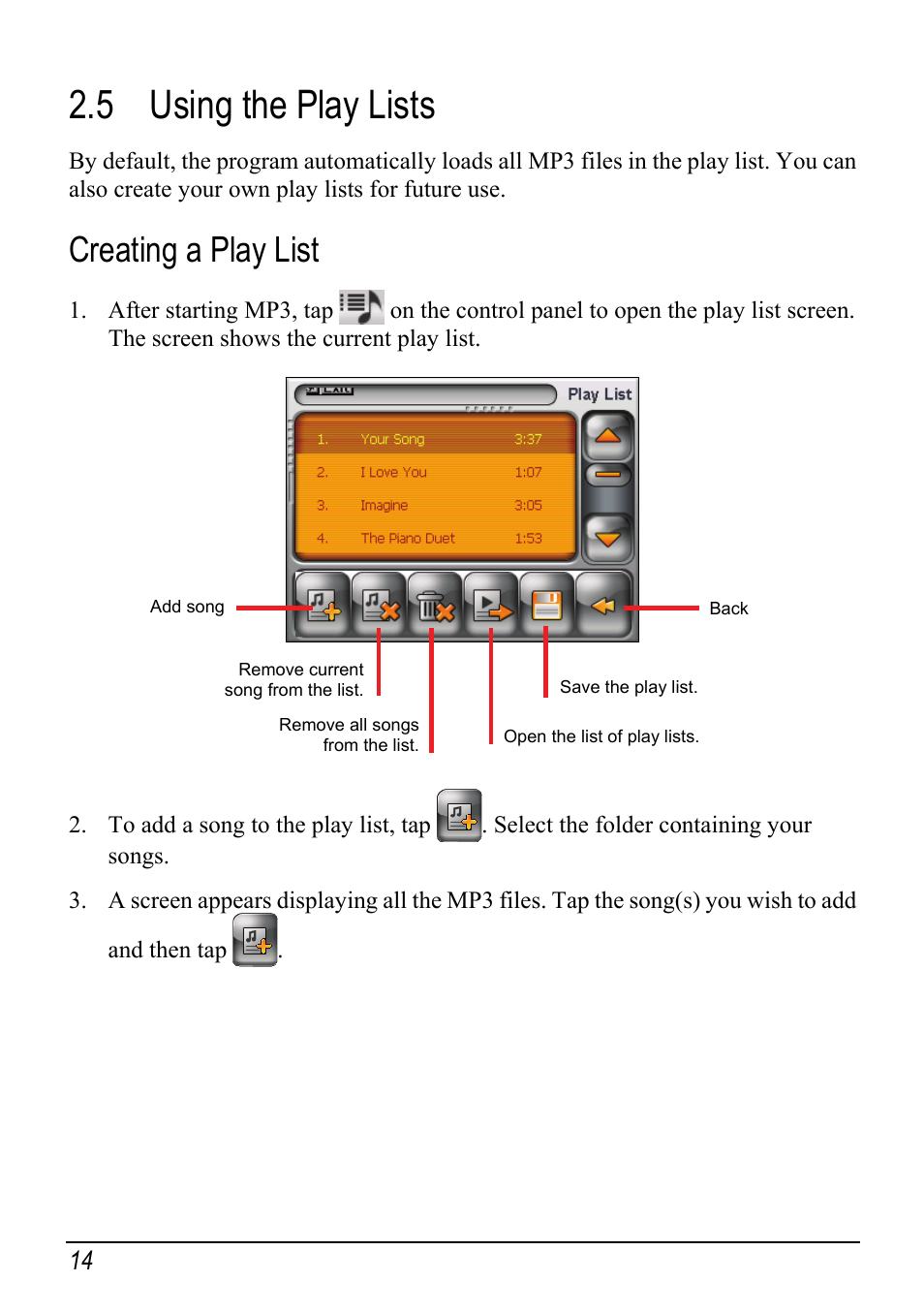 5 using the play lists, Creating a play list, Using the play lists | Atech Tech Atech Mio C250 User Manual | Page 20 / 43