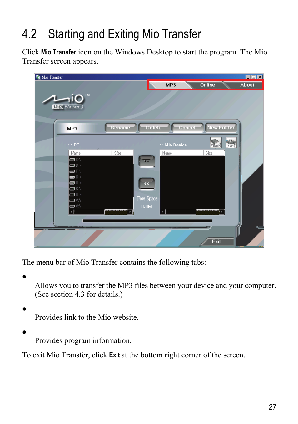 2 starting and exiting mio transfer | Atech Tech Atech Mio C250 User Manual | Page 33 / 43