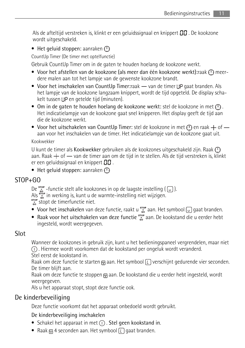 Stop+go, Slot, De kinderbeveiliging | AEG HK624000XB User Manual | Page 11 / 64