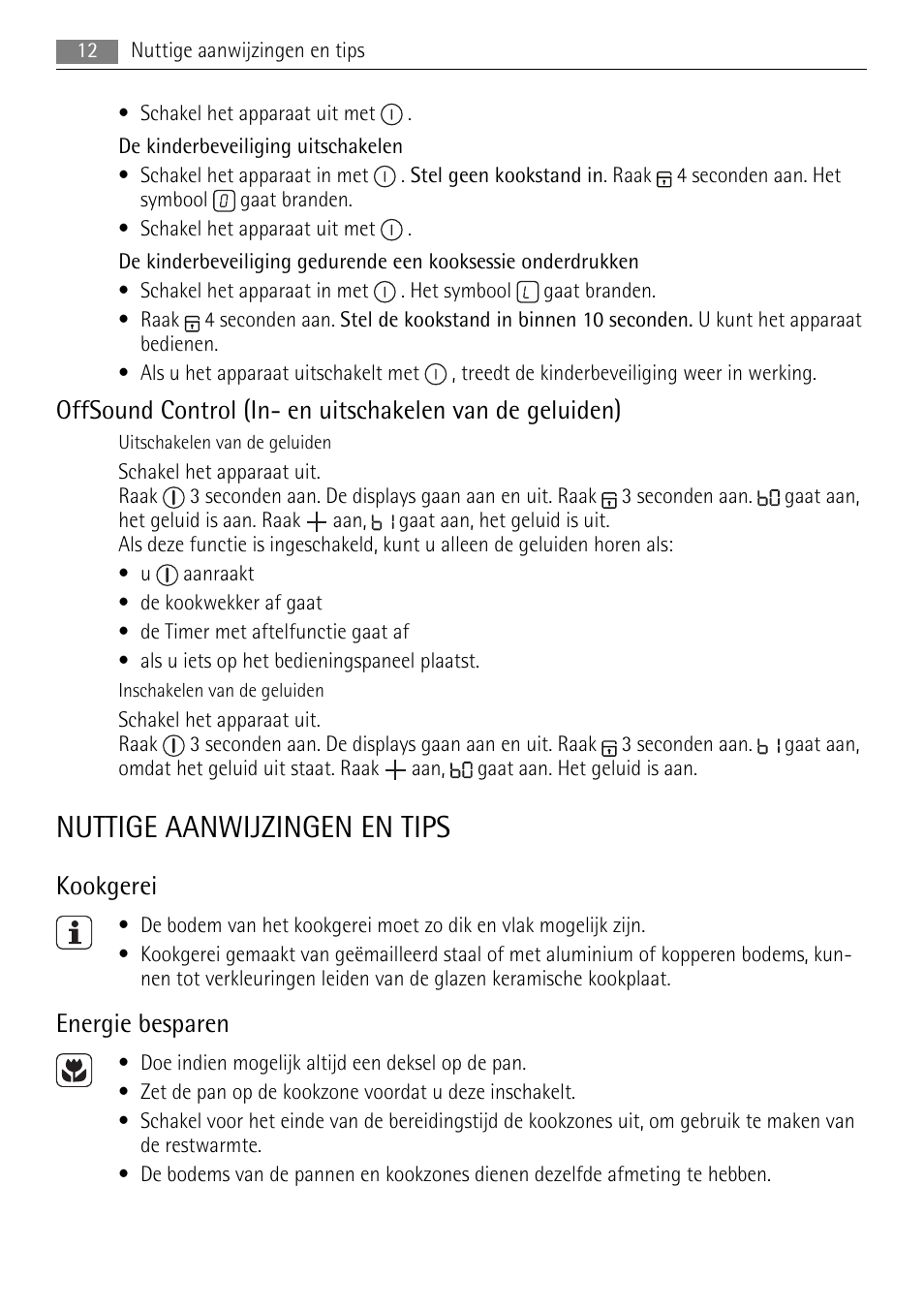 Nuttige aanwijzingen en tips, Kookgerei, Energie besparen | AEG HK624000XB User Manual | Page 12 / 64